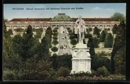 AK Potsdam, Schloss Sanssouci mit Denkmal Friedrich des Grossen