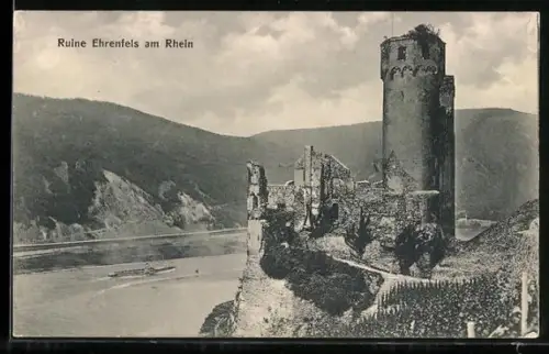 AK Ruine Ehrenfels und der Rhein