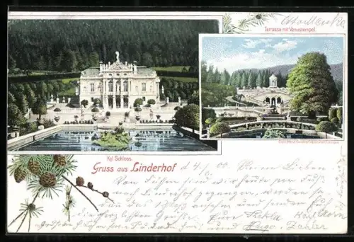 AK Linderhof, Kgl. Schloss, Terrasse mit Venustempel