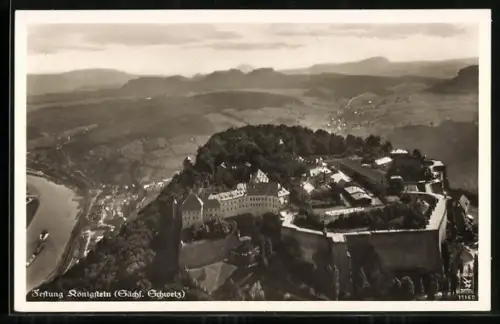 AK Königstein /Sächs. Schweiz, Fliegeraufnahme der Festung Königstein