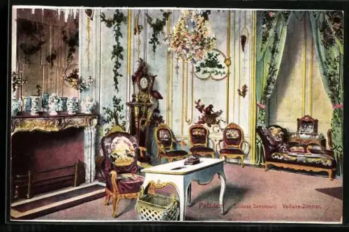 AK Potsdam, Schloss Sanssouci, Voltaire-Zimmer