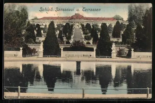 AK Potsdam, Schloss Sanssouci u. Terrassen
