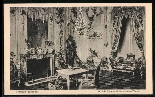 AK Potsdam, Schloss Sanssouci, Im Voltaire Zimmer