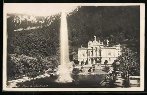 AK Schloss Linderhof, Sprinbrunnen vor dem Schloss