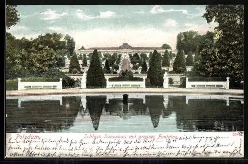AK Potsdam, Schloss Sanssouci mit grosser Fontaine