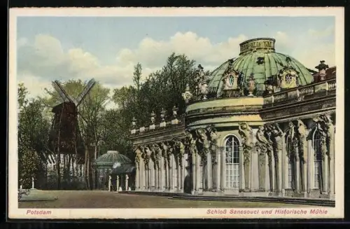 AK Potsdam, Schloss Sanssouci und Historische Mühle