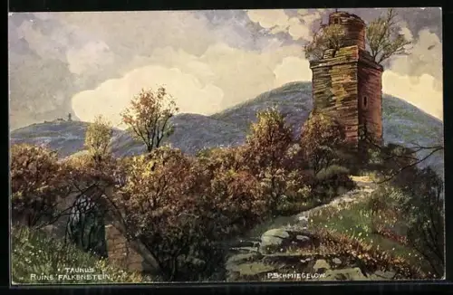 Künstler-AK Königstein im Taunus, Ruine Falkenstein