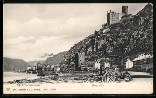 AK St. Goarshausen, Burg Katz mit umliegenden Gebäuden