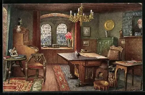 Künstler-AK Eisenach, Wartburg, grosse Torstube im Ritterhaus