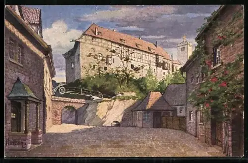 AK Eisenach, Wartburg, Neuer Gasthof, Blick vom Hof auf die Burg