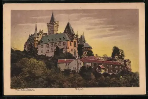 AK Wernigerode, Schloss Wernigerode mit anliegendem Wald
