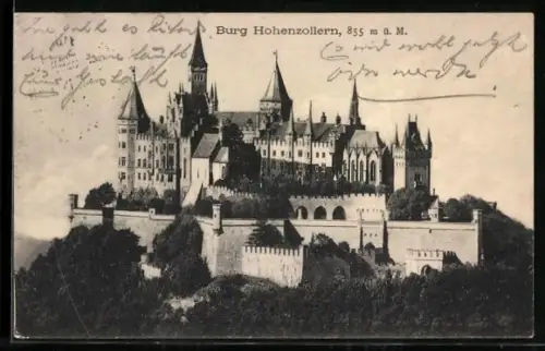 AK Burg Hohenzollern aus der Vogelschau