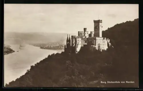 AK Burg Stolzenfels, Vogelschau von Norden