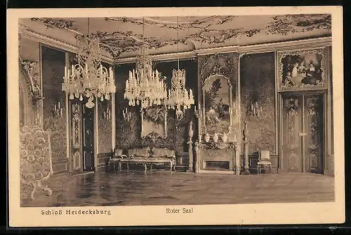 AK Schloss Heidecksburg, Roter Saal mit Gemälden und Kronleuchtern