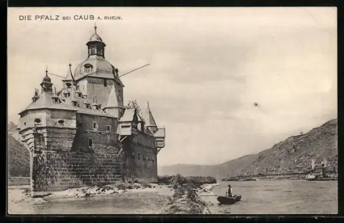 AK Caub a. Rhein, Uferpartie an der Pfalz