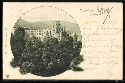 AK Schloss Heidelberg, Seitenansicht mit anliegendem Wald