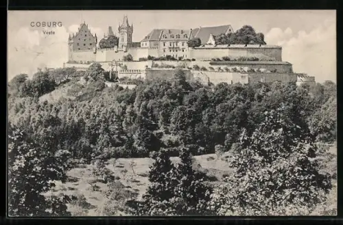 AK Veste Coburg, Seitenansicht mit anliegendem Wald