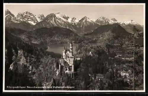 AK Schloss Neuschwanstein, Mit Hohenschwangau und Gebirgspanorama