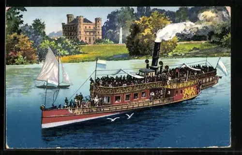 Künstler-AK Salondampfer München bei Schloss Berg am Starnberger See