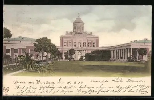 AK Potsdam, Partie am Marmorpalais mit Gartenanlagen