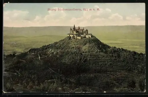 AK Burg Hohenzollern, Vogelschau mit Umgebung