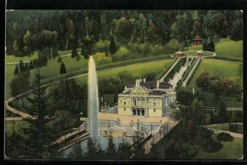 AK Schloss Linderhof mit Fontäne