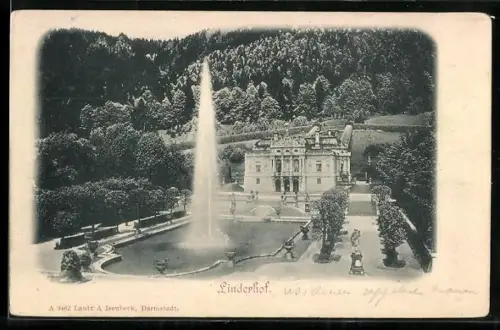 AK Schloss Linderhof mit Fontäne
