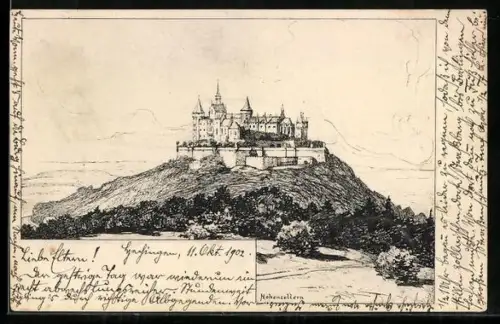 Künstler-AK Hechingen, Schloss Hohenzollern