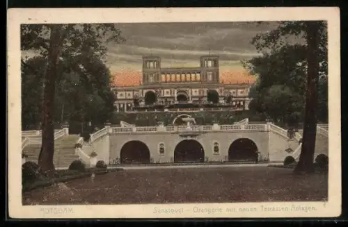 AK Potsdam, Sanssouci, Orangerie mit neuen Terrassen-Anlagen