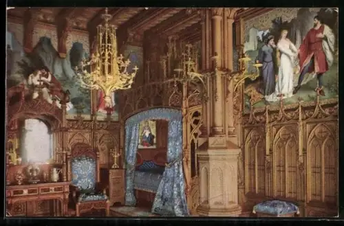 AK Hohenschwangau, Schlafzimmer im Schloss Neuschwanstein, Innenansicht