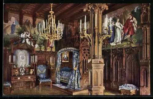 AK Schlafzimmer im Schloss Neuschwanenstein
