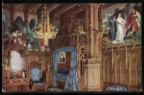 AK Hohenschwangau, Schlafzimmer im Schloss Neuschwanstein, Innenansicht