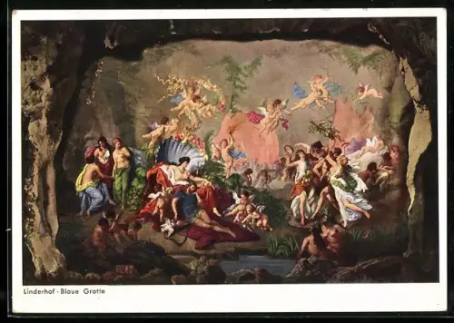 AK Linderhof, Blaue Grotte, Bild aus Tannhäuser im Venusberg