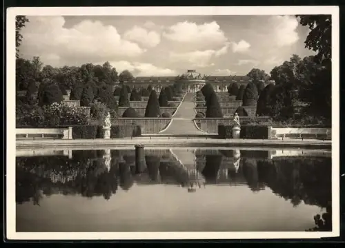 AK Potsdam, Schloss Sanssouci mit den Terrassen und Goldfischteich