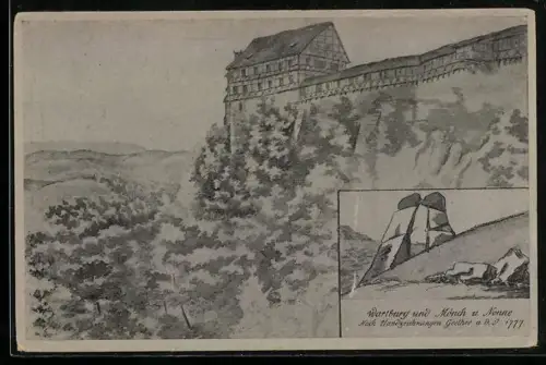 AK Wartburg, Burgmauern, Mönch und Nonne