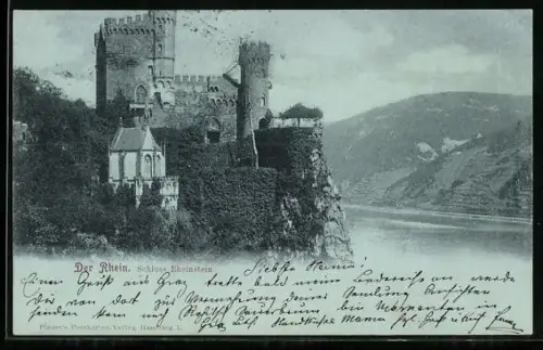 AK Rheinstein, Schloss Rheinstein mit Blick auf den Rhein