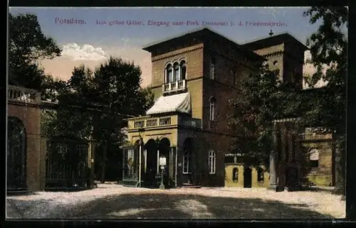 AK Potsdam, Das grüne Gitter, Eingang zum Park Sanssouci bei der Friedenskirche