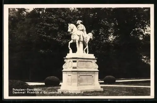 AK Potsdam, Sanssouci, Denkmal Friedrich d. Gr. unterhalb der Orangerie