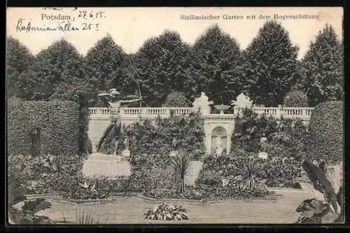AK Potsdam, Sizilianischer Garten mit dem Bogenschützen