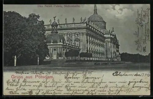 Mondschein-AK Potsdam, Das Neue Palais, Südostseite