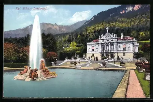 AK Linderhof, Kgl. Schloss mit Fontäne