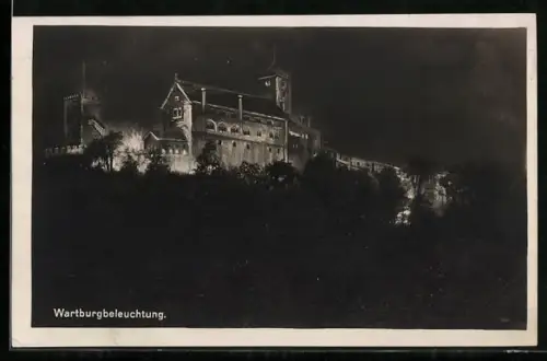 AK Wartburg, Die beleuchtete Burg bei Nacht