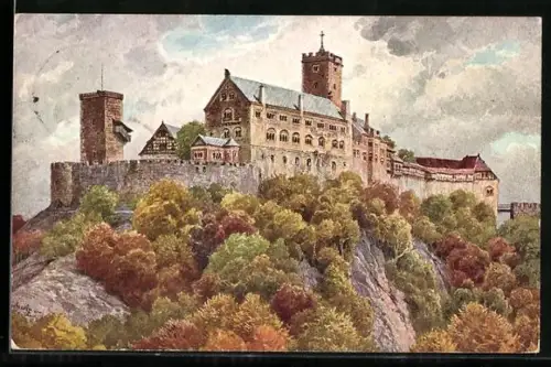 Künstler-AK Wartburg, Die Burg von Südosten