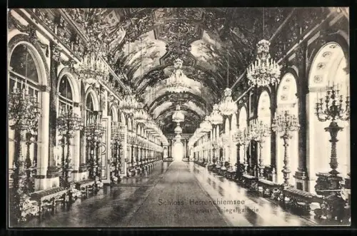 AK Herrenchiemsee, Grosse Spiegelgalerie, Innenansicht