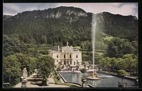 AK Ettal, Kgl. Schloss Linderhof mit Fontäne