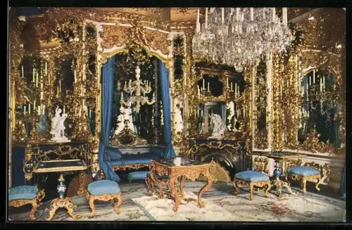 AK Spiegelsaal mit lüster auf Schloss Linderhof