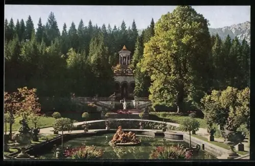AK Schloss Linderhof, Terrasse mit Venustempel und Königslinde