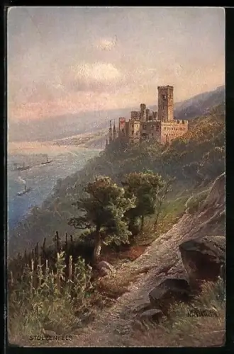 Künstler-AK Schloss Stolzenfels über dem Rhein