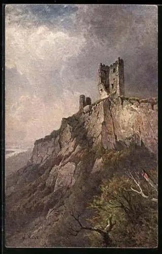 Künstler-AK Königswinter, Burgruine auf dem Drachenfels