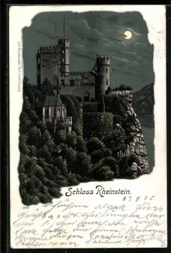 Lithographie Assmannshausen, Schloss Rheinstein